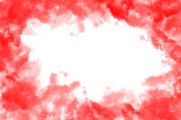Abstract red watercolor cloud border with a bright white empty space in the center.