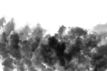 Close-up view of dark gray clouds against a white background.
