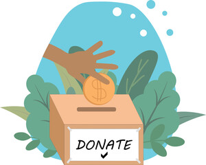 Illustration of Donation Box with Hand and Coin