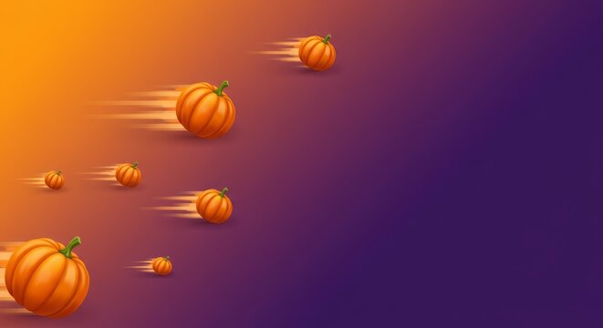 Pumpkin Chunkin Festival banner background, flying pumpkins on fun gradient 