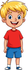 Cheerful Cartoon Boy with Blond Hair and Red Shirt