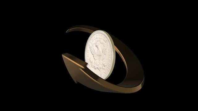 1880 United States 5 Cents Coin with Rotating Golden Arrow Vintage U.S. coin displayed with a golden arrow circling around it, creating a stylish rotating effect.