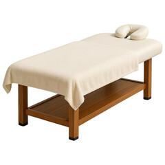 Classic Wooden Massage Table with Cream Fabric Cover and Headrest