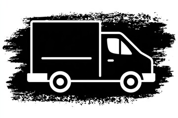 Simple black and white delivery van graphic on textured background