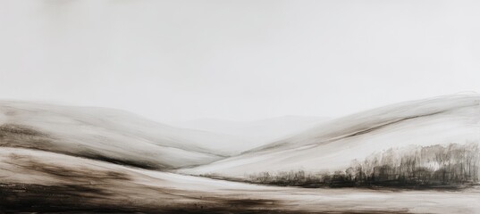 Misty landscape with rolling hills