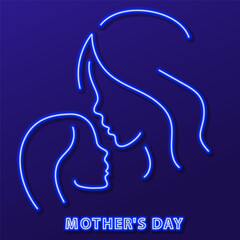 mother's day neon sign, modern glowing banner design, colorful modern design trends. Vector illustration.