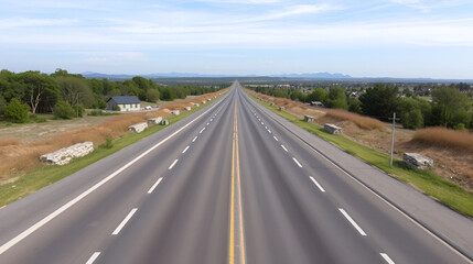 Fototapeta premium Long straight asphalted road horizon outdoors freeway.