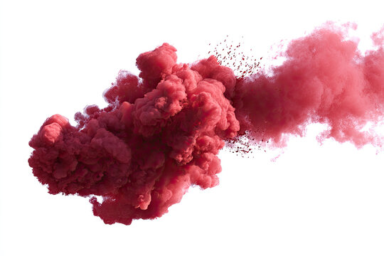 Crimson ink cloud explodes on white