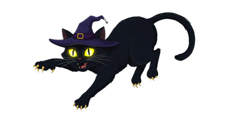 A witch cat with glowing eyes.