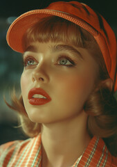 portrait of a girl with red hat in retro style