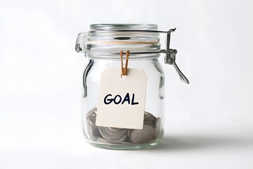 Glass jar holds money for a goal.