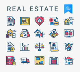 real estate collection flat icons industry property sales home valuation smart homes legal documents