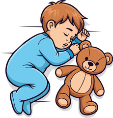 Toddler Boy Sleeping Soundly with Beloved Teddy Bear