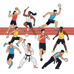 Fototapeta premium Diverse Athletes in Action - Dynamic Sports Illustration with Various Poses.