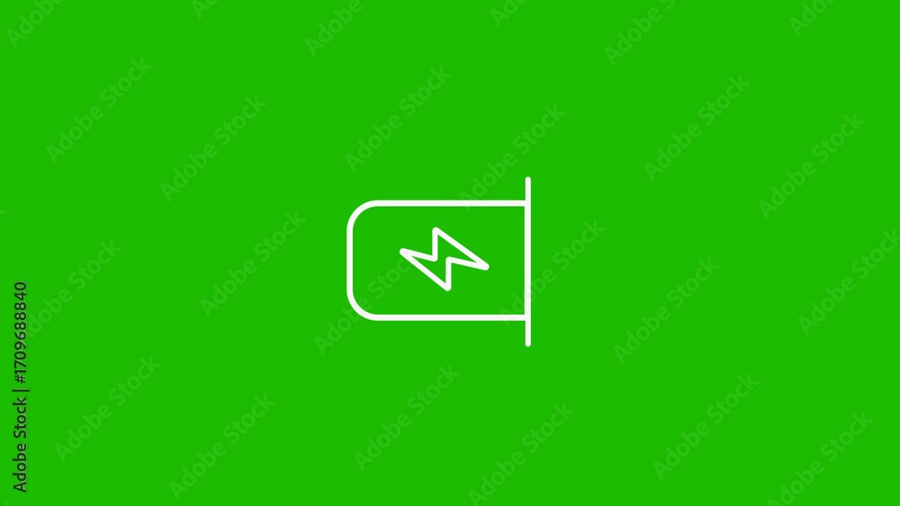 Poster white outline icon of a lightning bolt inside a rounded rectangle on a vibrant green background keyw
