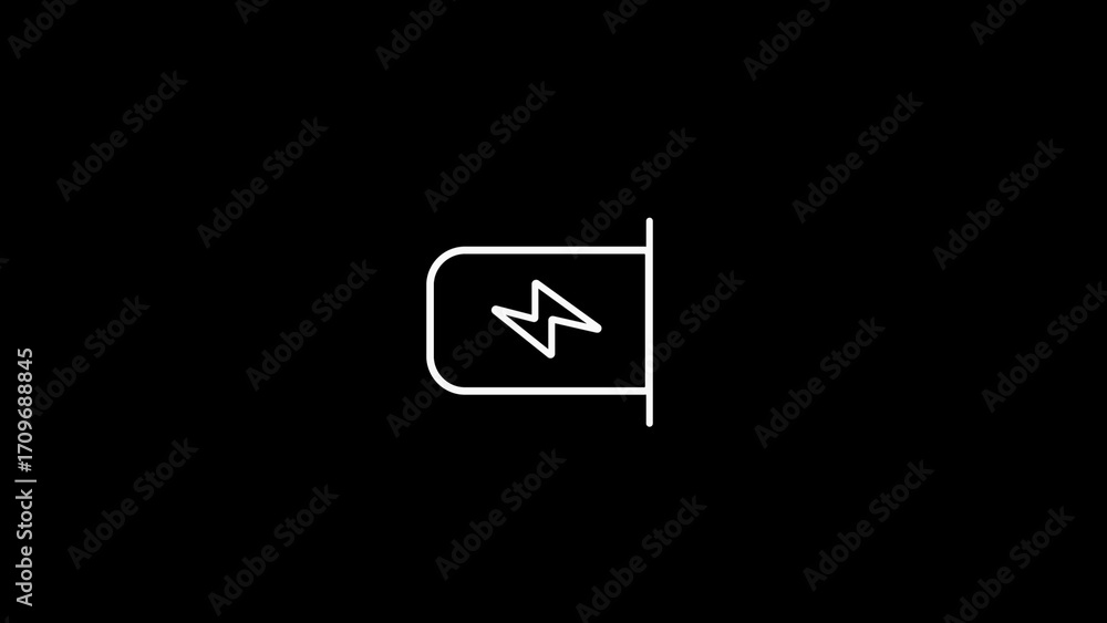 Poster white outline icon of a lightning bolt inside a rounded rectangle on a black background keywords: li