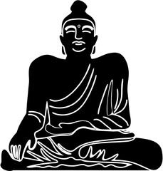silhouette Vector art of a black silhouette of a person in a lotus position, representing a Buddha statue in meditation transparent background