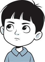 Cartoon Boy Looking Upward with Thoughtful Expression and Blue Shirt