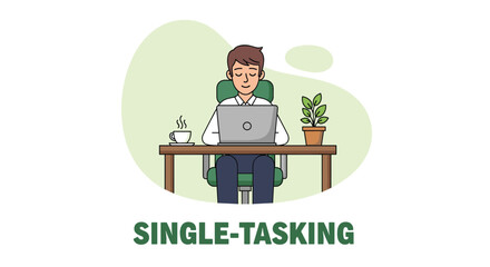 Focused person working efficiently on laptop at desk with plants and office supplies