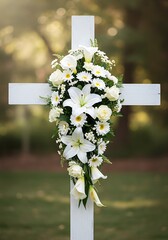 White Cross Floral Arrangement, Sympathy Flowers