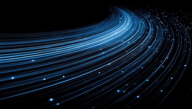 Abstract swirling blue light trails on black