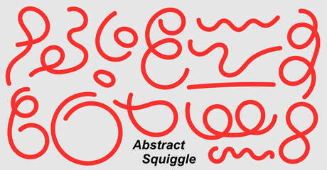Abstract vector design. Red squiggle line set. Modern curly doodle shapes. Decorative scribble elements for posters, backgrounds, and creative accents.