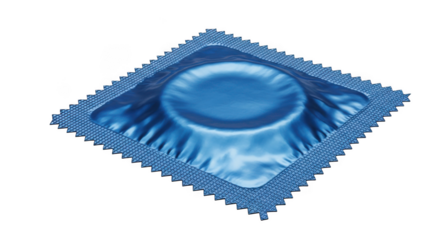 A single blue condom package with a textured edge isolated on a transparent background isolated on transparent background
