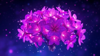 A cluster of purple flowers with glowing sparkles