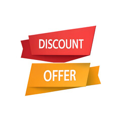 A promotional image showing a red discount banner and a yellow offer banner on a black background