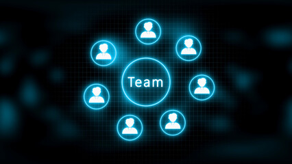 Digital Network of People Connected to a Central Team Concept Keywords: team, network, connection,...