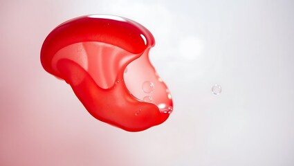 A red liquid drop suspended in a white background