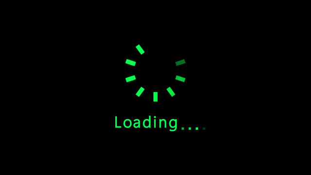 Animated green circular loading indicator with the word Loading on a black background Keywords: loading, indicator, progress, waiting, buffering, animation, circle, spinner, loader, buffering icon - Powered by Adobe