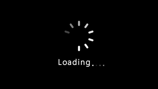 Animated circular loading indicator with the word Loading on a black background Keywords: loading, indicator, progress, waiting, buffering, animation, circle, spinner, loader, buffering icon - Powered by Adobe