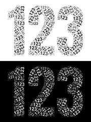 Typography illustration of 123 made from repeating numbers in black and white