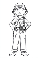 Fototapeta premium Explorer Ready for Adventure: A young explorer, equipped with a camera and a sense of adventure, stands poised, ready to document the wonders of the world.