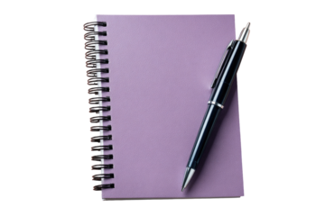 Purple spiral notebook with pen
