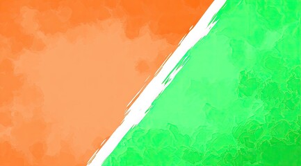 Abstract painted background, orange and lime green, diagonal brushstroke