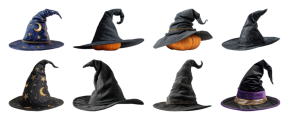 Assorted witch hats for Halloween.