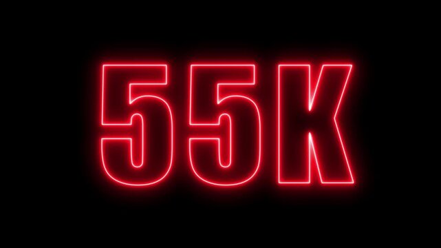 Glowing red neon 55k number graphic against black background for digital content
