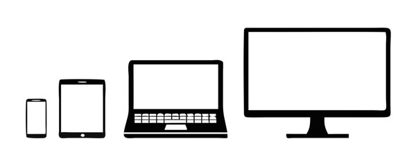 collection of devices icons, smartphone, tablet, laptop and desktop computer, vector
