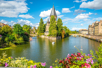 View at the Church New Temple in the streets of Metz in France
