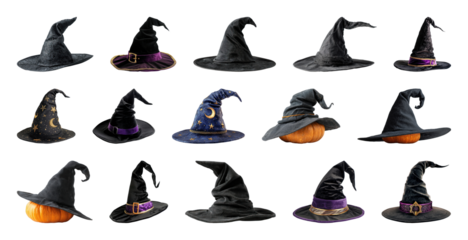 Assorted witch hats for Halloween.