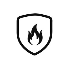 Shield with fire sign. Vector fire shield. Vector shield icon. Protection icon. Shield vector icon.