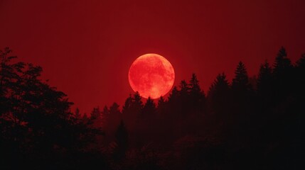 Elegant photo of real photo, Ominous and foreboding dark night sky, A large bright red moon looms in the sky. It's 1980 at Lover’s Peak drenched in red moonlight, surrounded by.