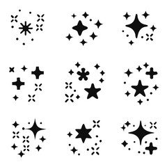 sparkling and twinkling icons set in flat style, sparkling isolated on white background, vector illustration
