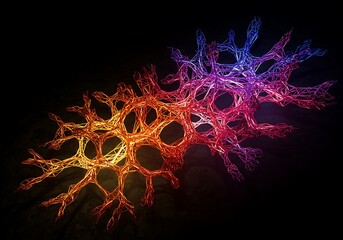Abstract Network, Glowing Fractal, Colorful Structure