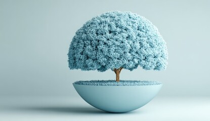 Light blue tree in a light blue sphere