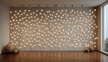 Modern room with wall of warm lights