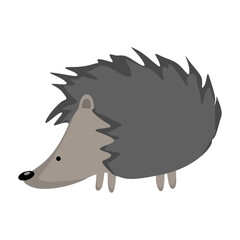 Simple cartoon illustration of a cute gray hedgehog on a white background