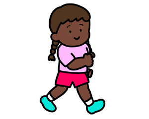 笑顔で歩く黒人の女の子